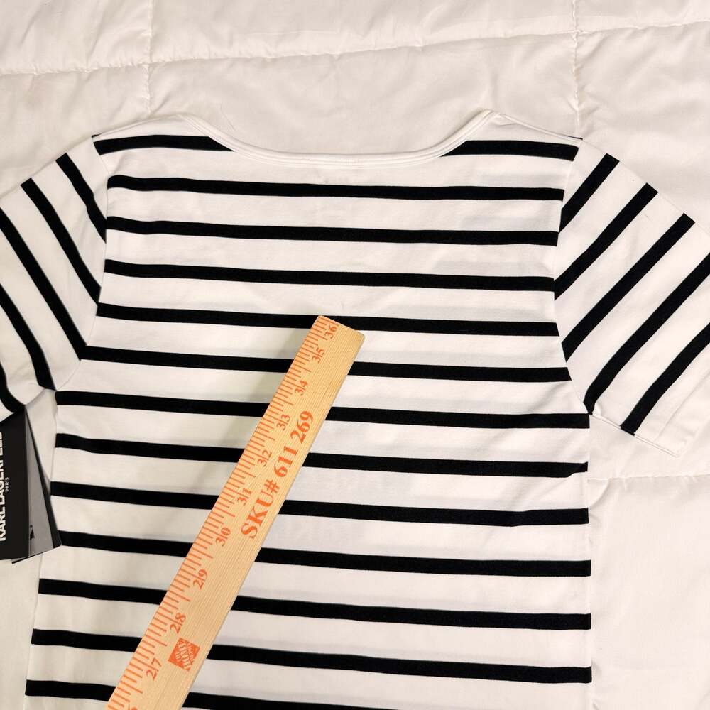 Karl Lagerfeld Paris Striped Logo Top NWT Size L Black White Knit Tee - Picture 6 of 7
